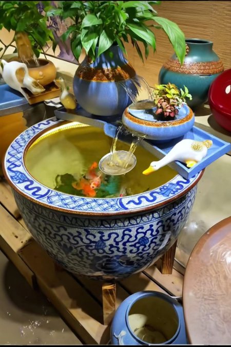 💠 نافورة فخارية شرقية باللون الأزرق والذهبي